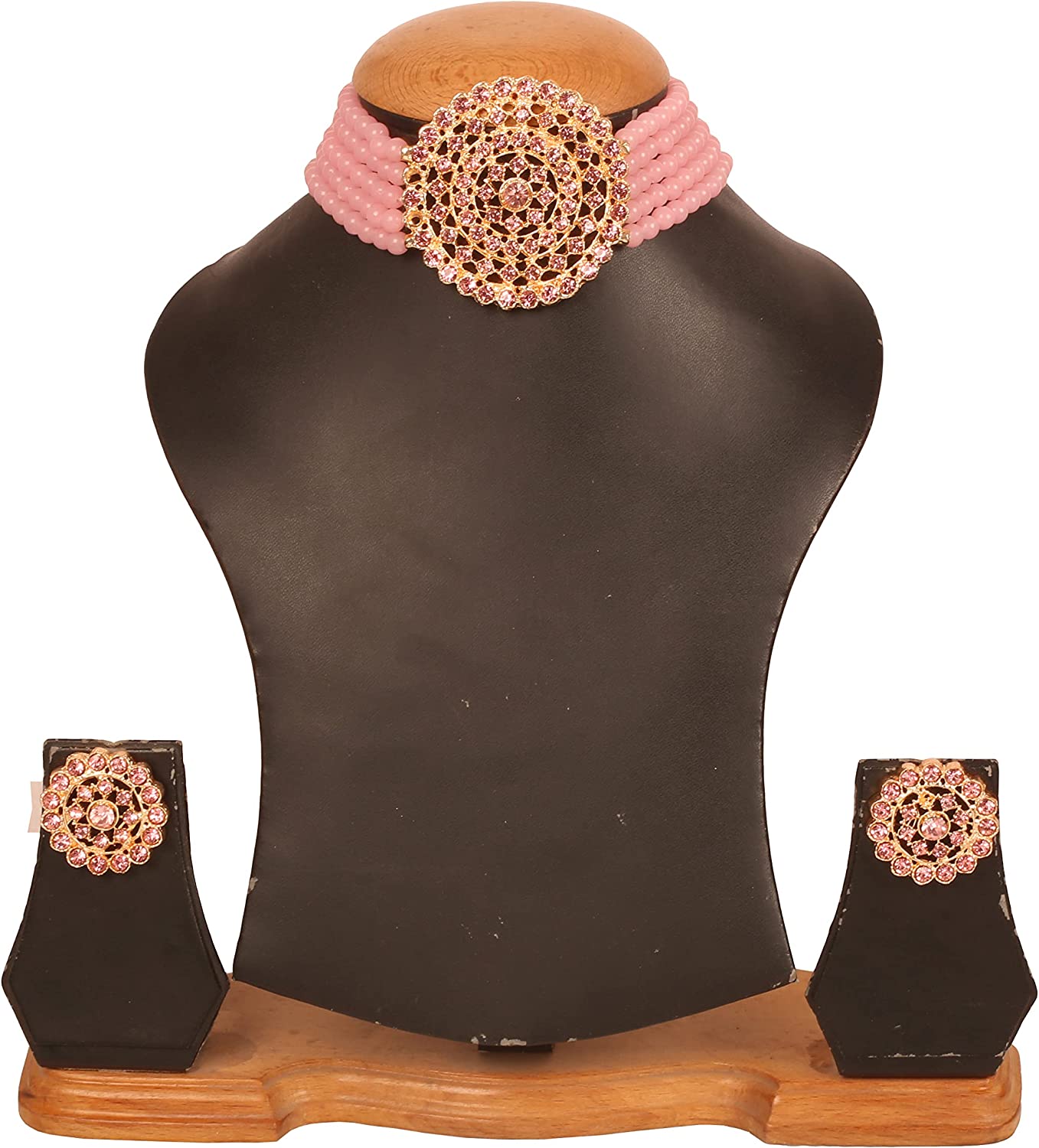 Touchstone Indian Bollywood Traditional Rhinestone Kundan Polki Faux Pearls Colorful Beads Strings Designer Jewelry Choker Necklace Set in Antique and Gold Tone for Women. - Image 3